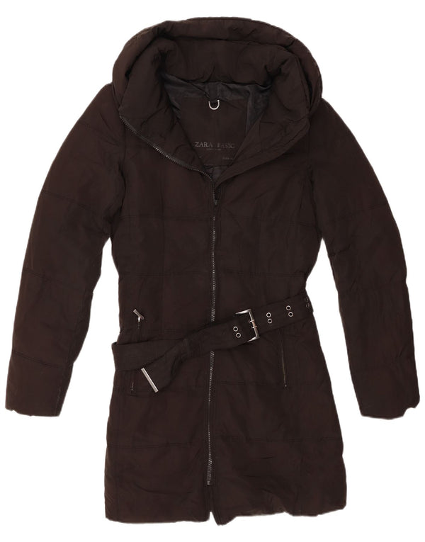 Zara Womens Polstret Frakke UK 12 Medium Sort Polyester