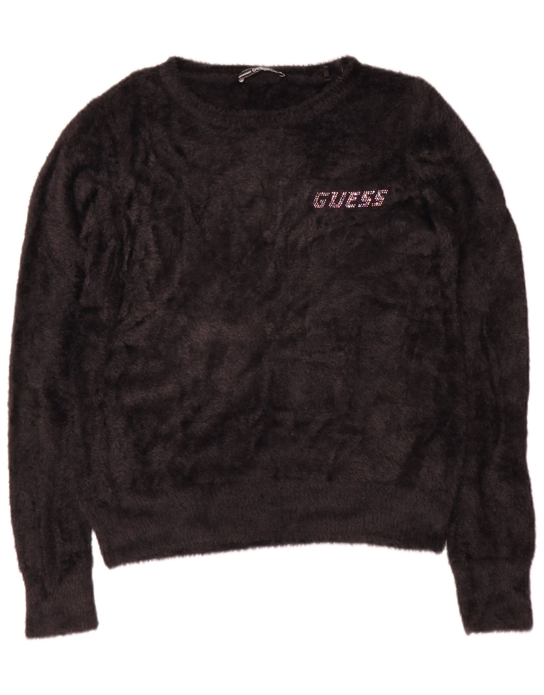 Guess Graphic Fleece Jumper til kvinder UK 12 Medium Sort Polyamid