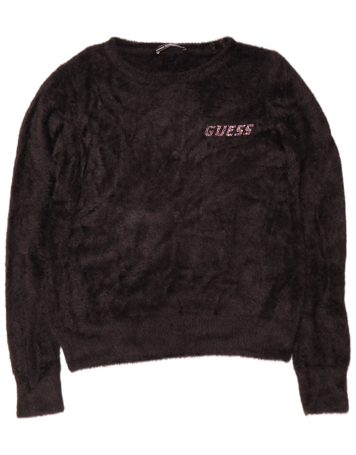 Guess Graphic Fleece Jumper til kvinder UK 12 Medium Sort Polyamid