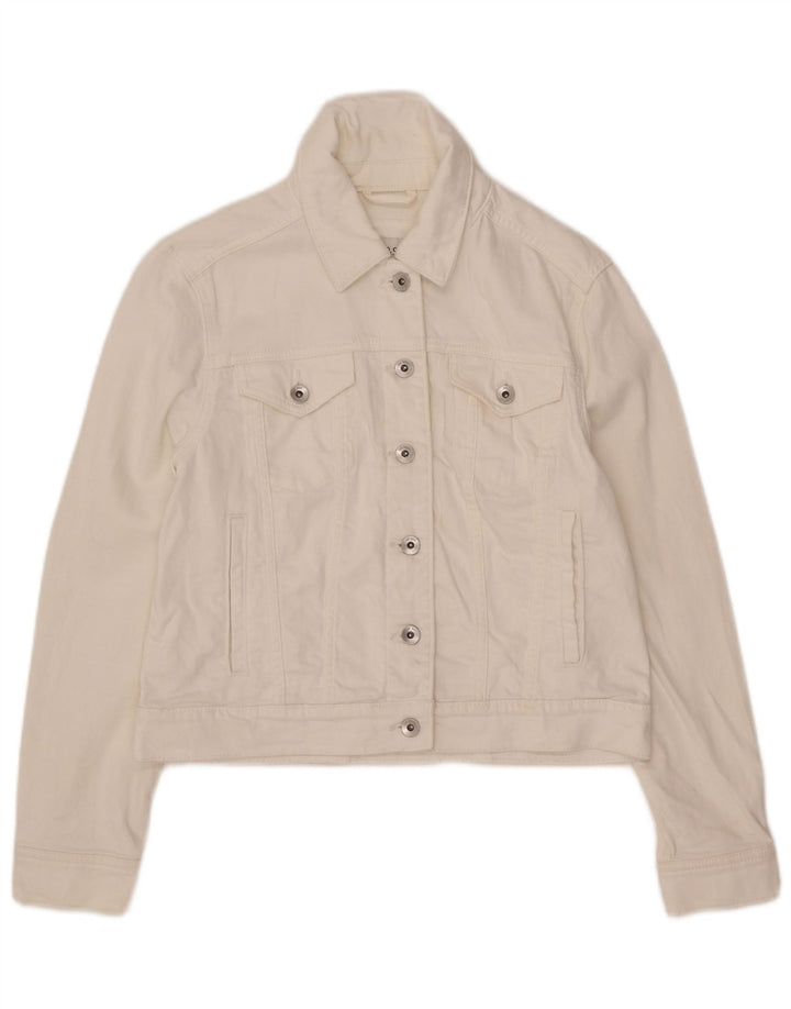 Marks & Spencer Dame Crop Denim Jacket UK 12 Medium White Bomuld