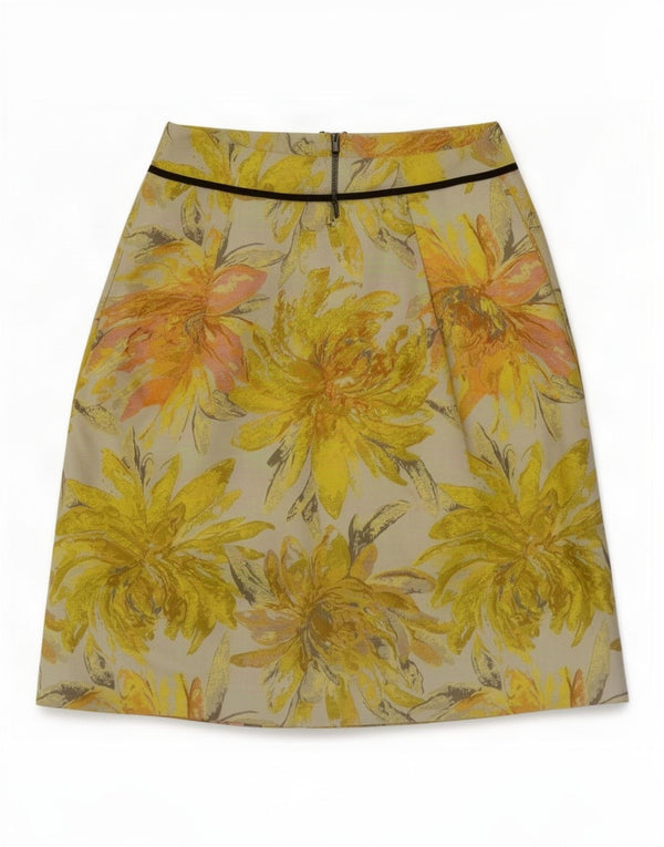 Marks & Spencer Womens Autograph A-Line Skirt UK 8 Small W27 Yellow Floral
