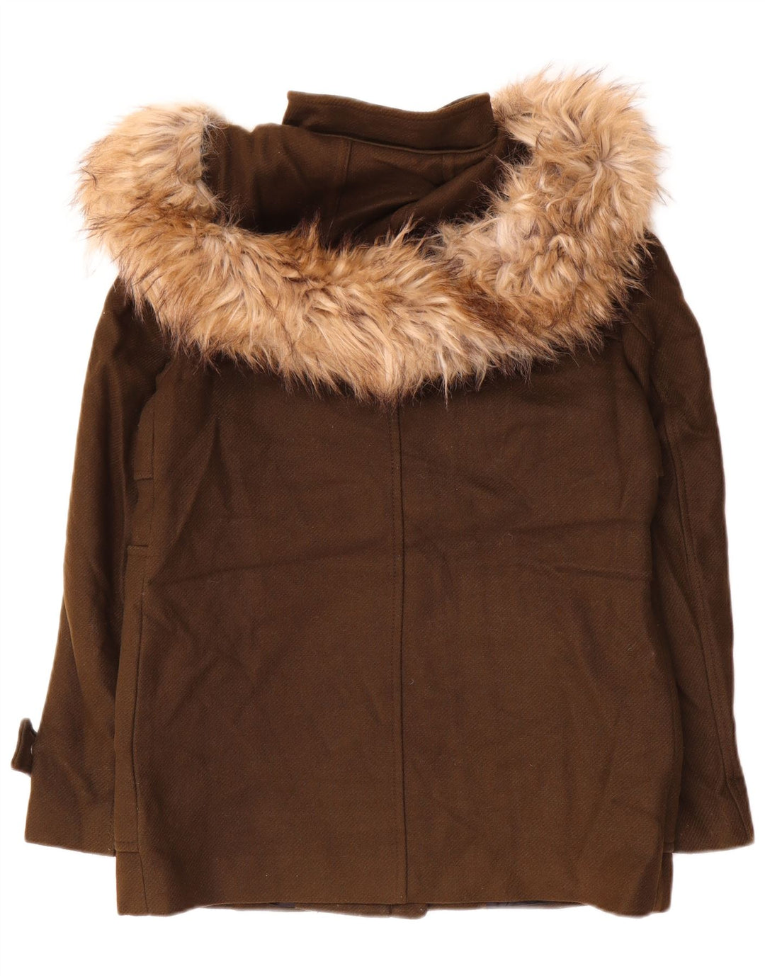 Zara Dame Hætte Vindjakke UK 14 Medium Khaki Wool