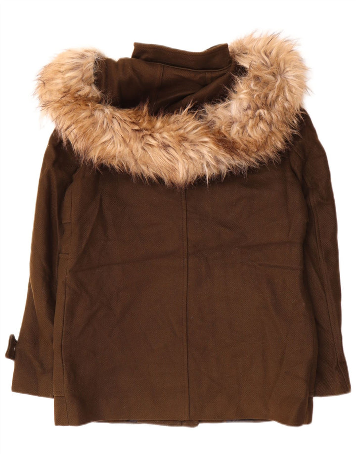 Zara Dame Hætte Vindjakke UK 14 Medium Khaki Wool