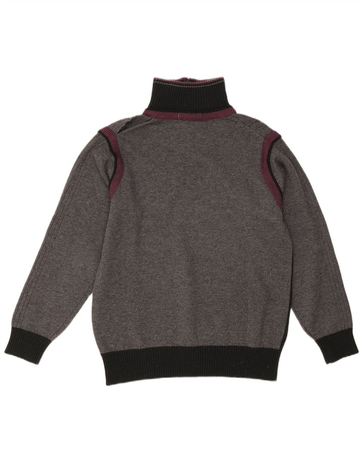 Vintage sweater med lynlås til mænd, lille grå farveblok