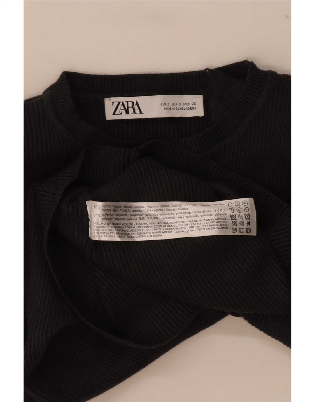 Zara Dame Top Langærmet UK 8 Small Black Viscose