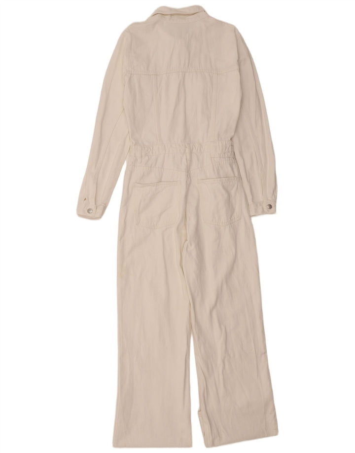 Zara Dame Denim Jumpsuit UK 14 Stor Hvid Bomuld