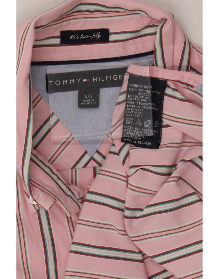 TOMMY HILFIGER Mens Shirt Large Pink Striped Cotton