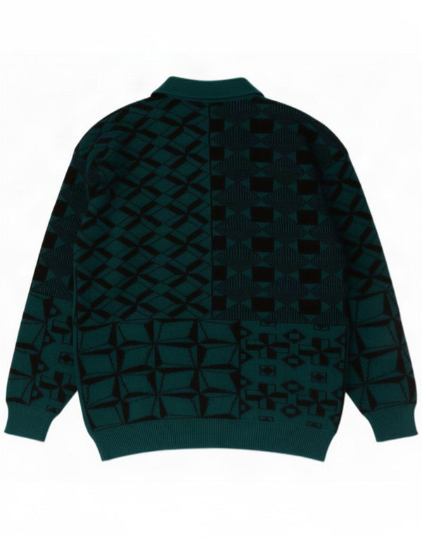 Vintage Polo-halstrøje til mænd Medium Grøn Geometrisk