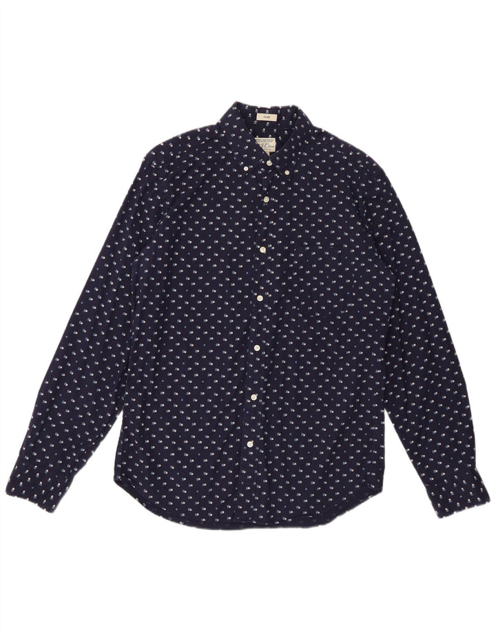 J. Crew Herre Slim Shirt Medium Marineblå Blomsterbomuld