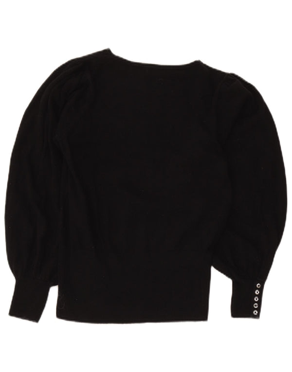 MINT FLØJEL Dame Boat Neck Jumper Sweater UK 8 Small Black Bomuld