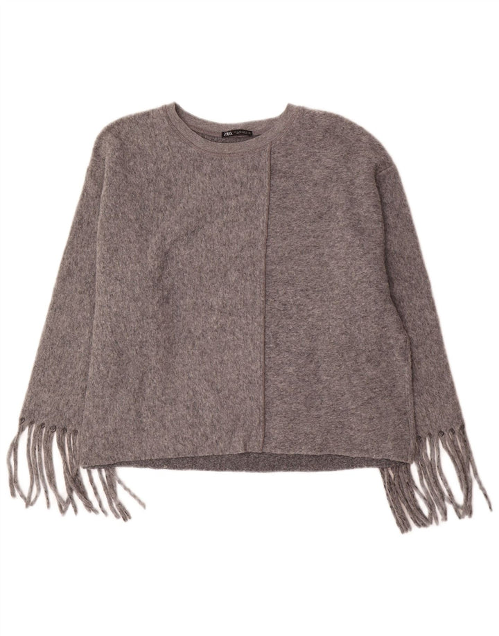 Zara Womens Oversized Boat Neck Jumper Sweater UK 16 Large Grå Polyester