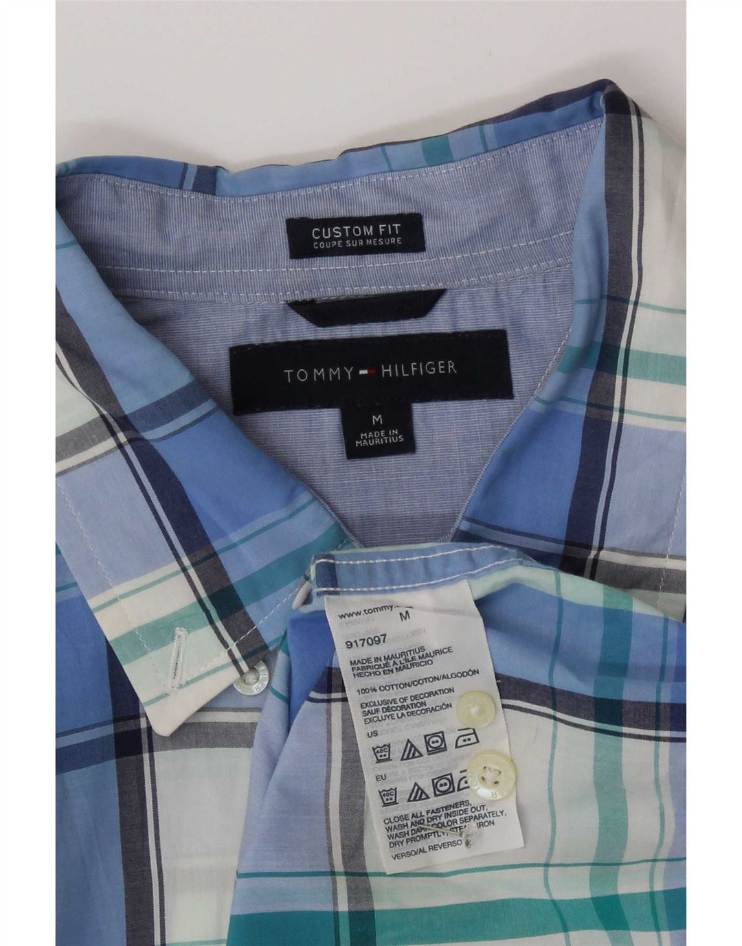 Tommy Hilfiger Herre kortærmet Custom Fit skjorte mellemblå ternet bomuld