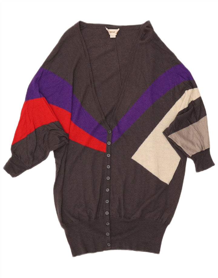 DIESEL Dame Longline Cardigan Sweater UK 10 Small Grey Colourblock