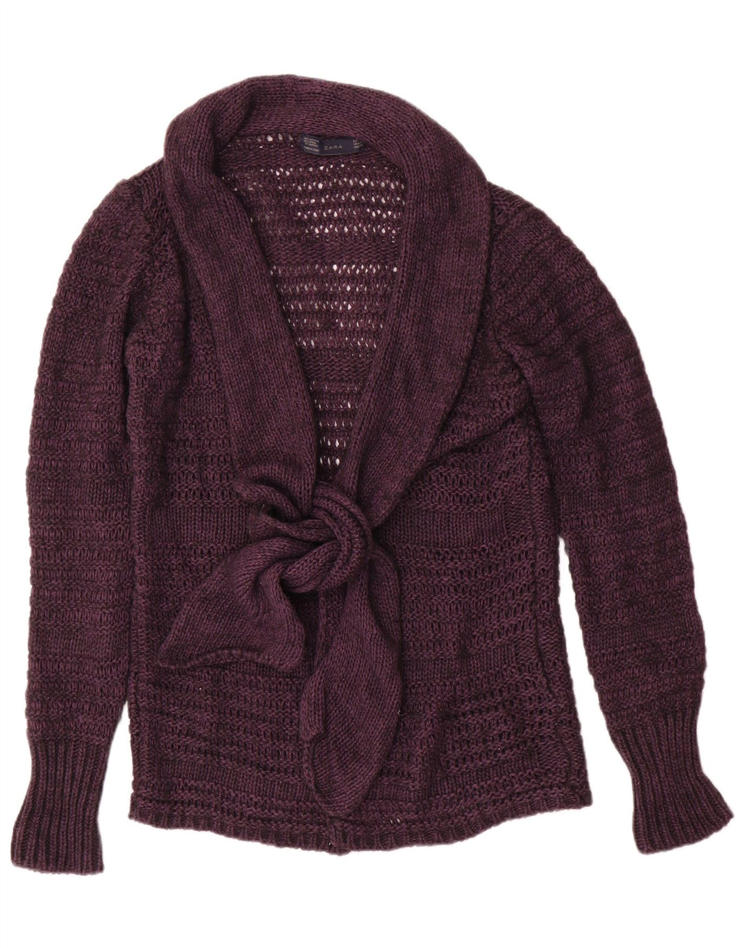 Zara Dame Cardigan Sweater UK 14 Medium Lilla Akryl