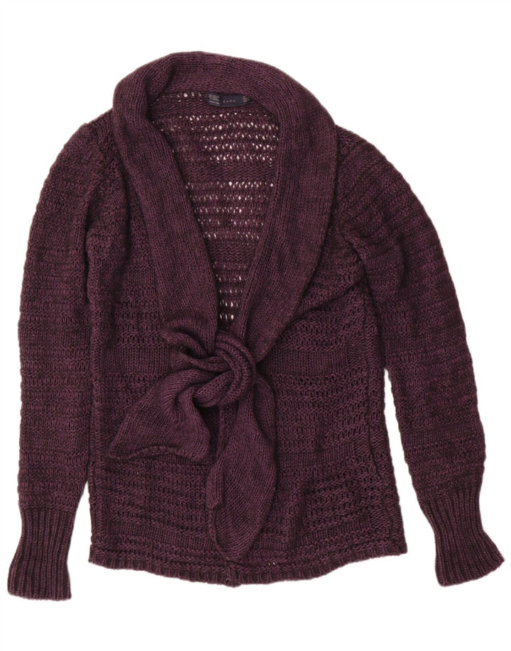 Zara Dame Cardigan Sweater UK 14 Medium Lilla Akryl