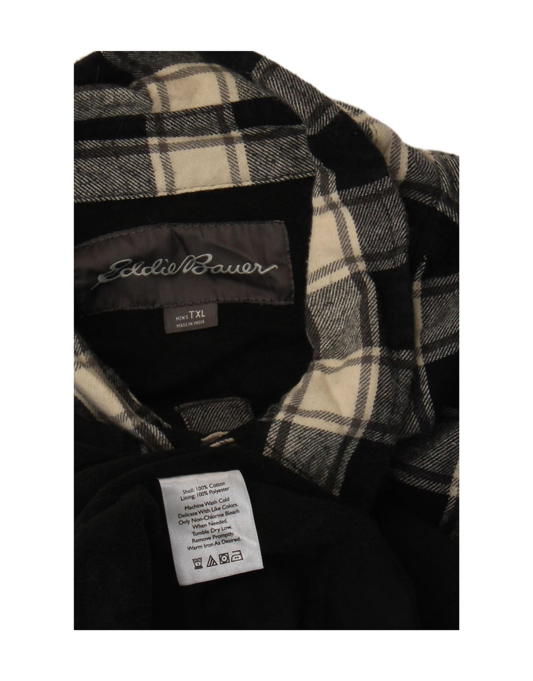 EDDIE BAUER Herre høj flannelskjorte XL sort ternet bomuld