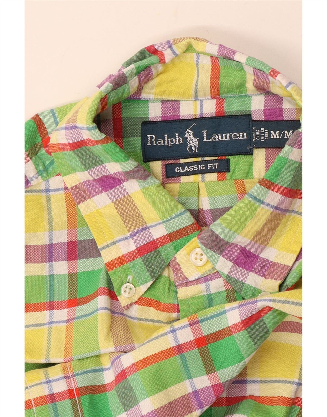 RALPH LAUREN Kortærmet herreskjorte med klassisk pasform Medium gul ternet