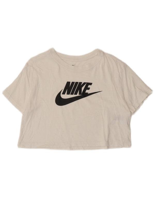 Nike Womens Crop Graphic T-Shirt Top UK 10 Small White Bomuld