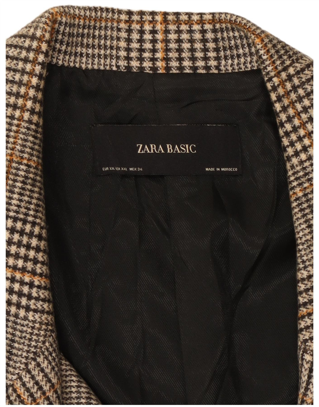 ZARA dobbeltradet frakke til kvinder UK 20 2XL Grå Houndstooth Polyester