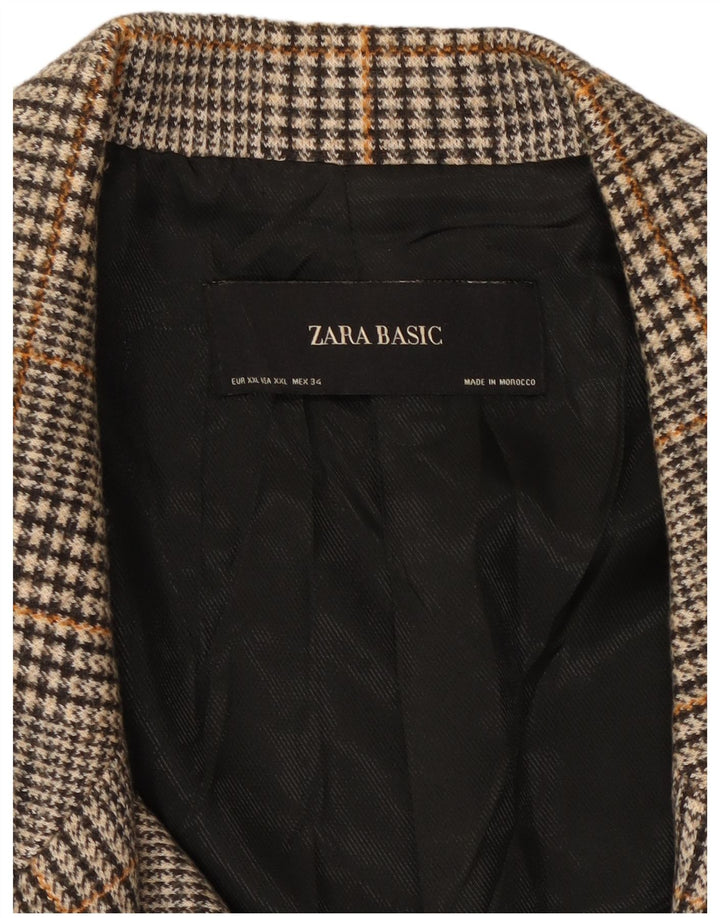 ZARA dobbeltradet frakke til kvinder UK 20 2XL Grå Houndstooth Polyester