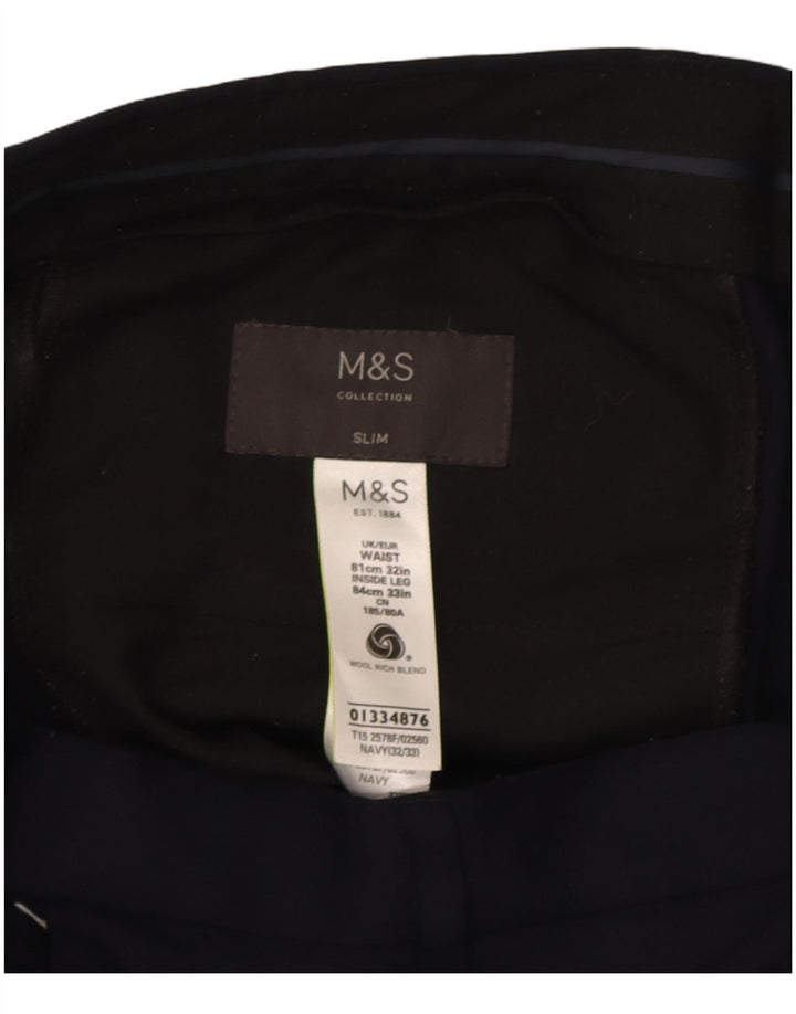 Marks & Spencer Herre Slim Suit Bukser W32 L33 Marineblå Uld