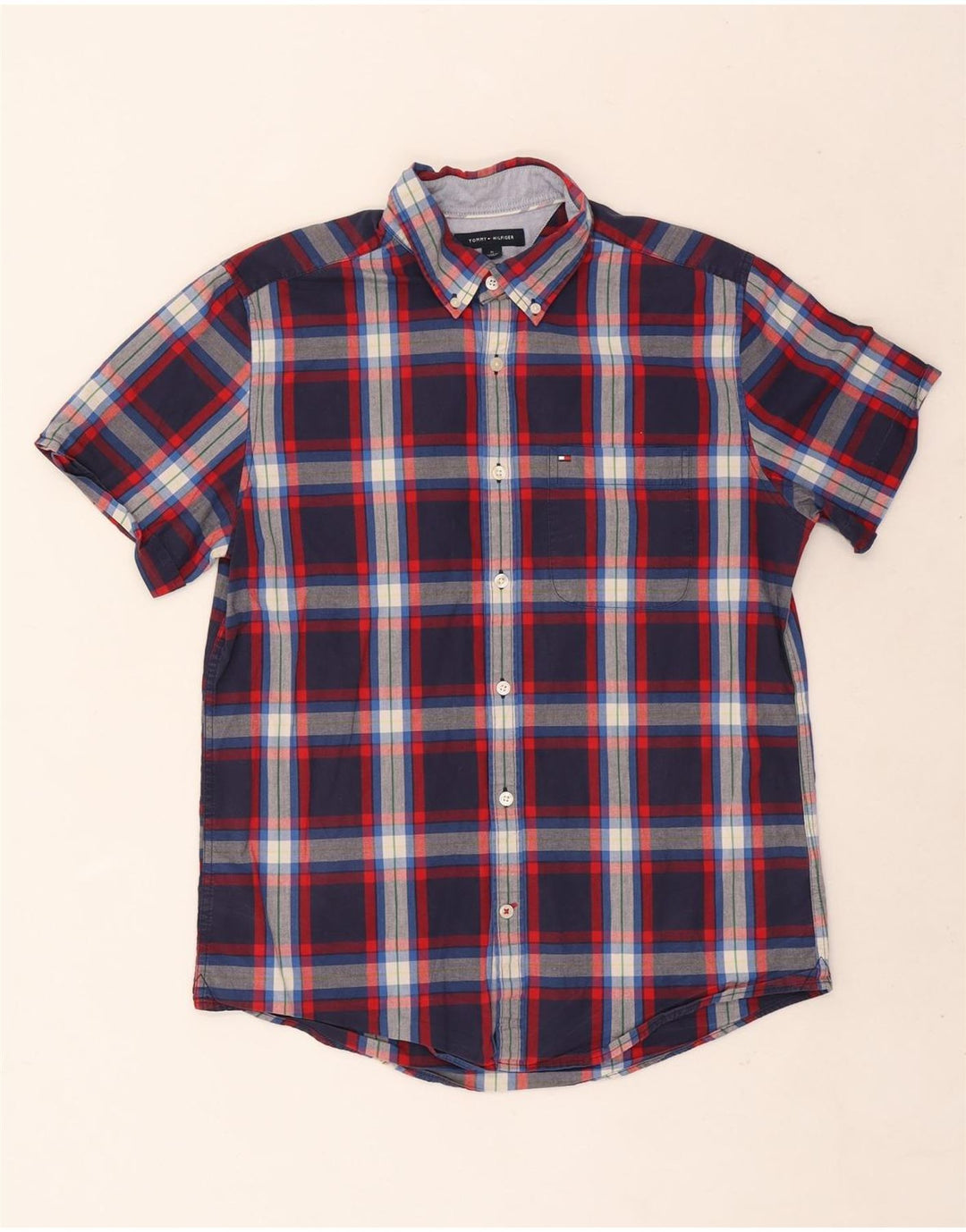 Tommy Hilfiger Herre Kortærmet Slim Fit skjorte Medium Navy Blue Check