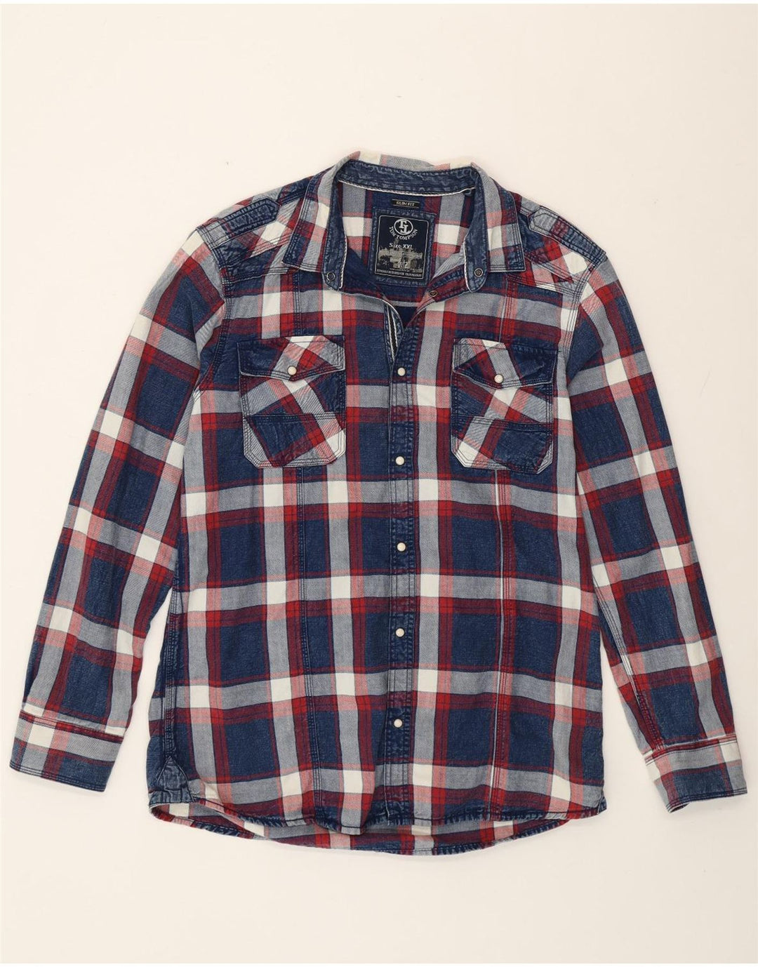 Tom Tompson herre Slim Fit skjorte 2XL marineblå ternet bomuld