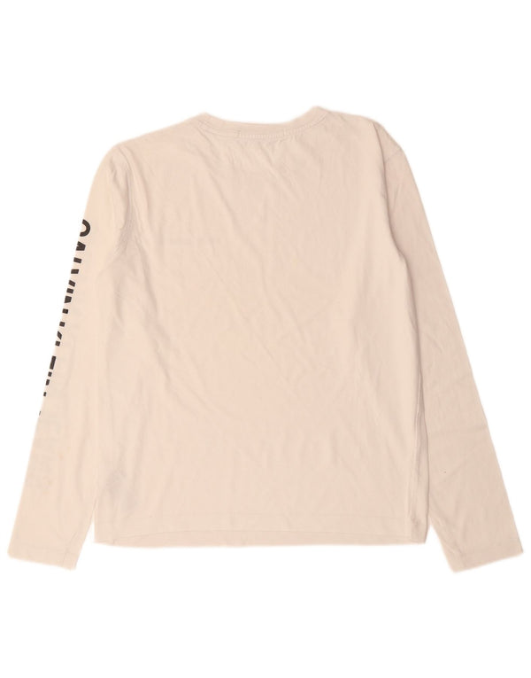 CALVIN KLEIN Herre Grafisk Top Langærmet UK 16 Large Off White Bomuld