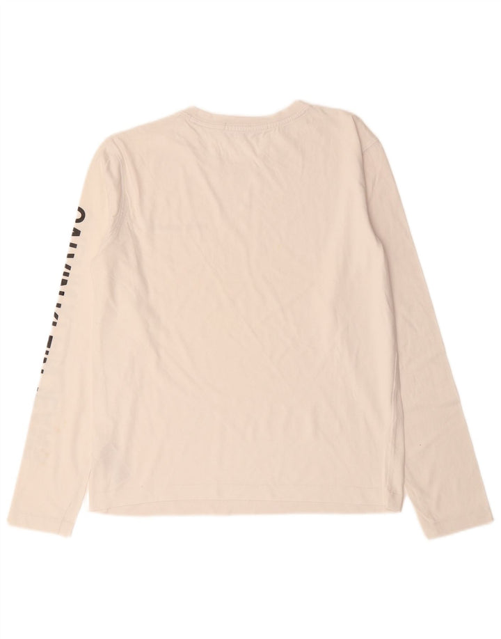 CALVIN KLEIN Herre Grafisk Top Langærmet UK 16 Large Off White Bomuld