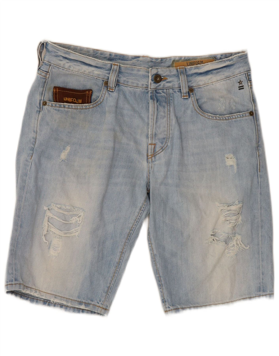 Uniform Herre Distressed Denim Shorts W30 Medium Blue Cotton