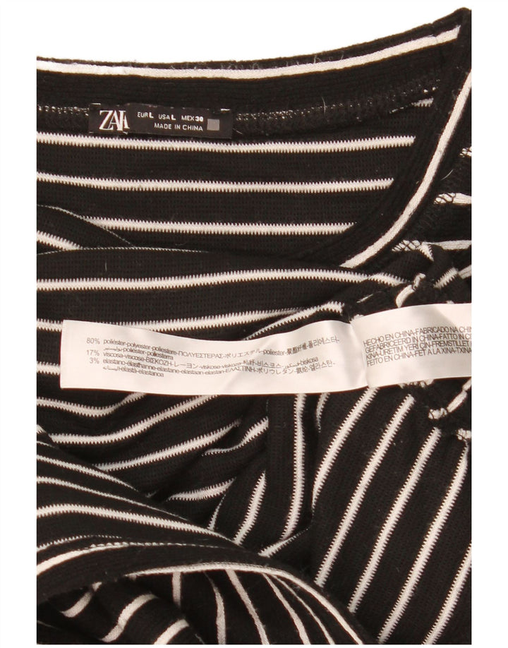 Zara Womens Crop Top Langærmet UK 16 Stor sortstribet polyester
