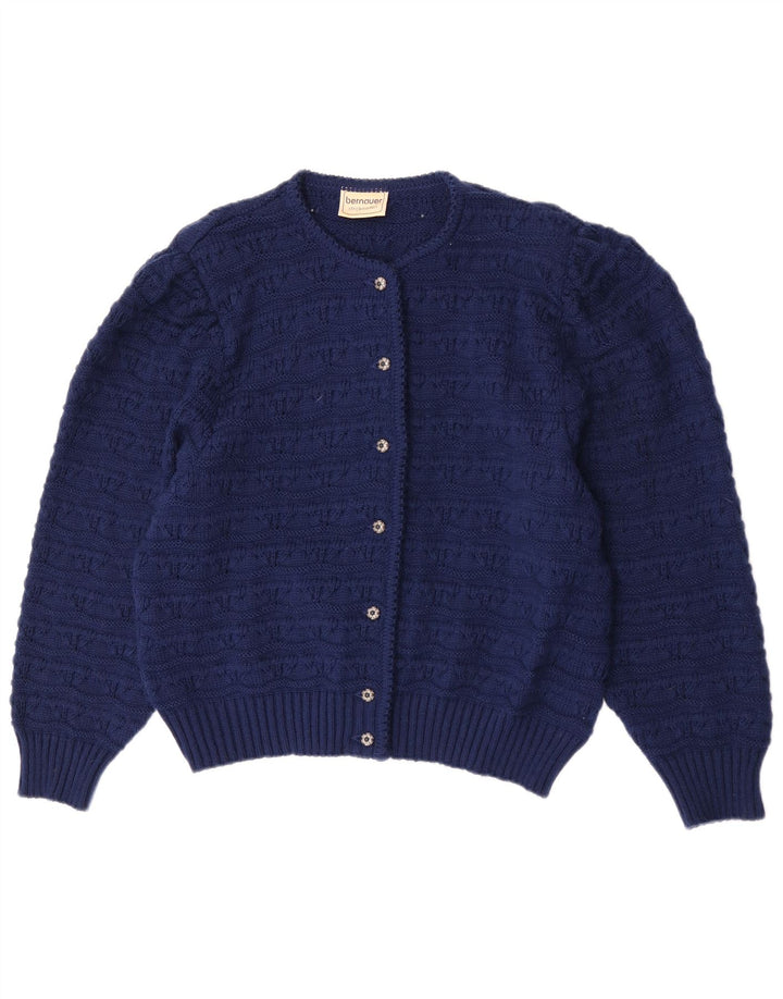 Vintage dame cardigan sweater EU 50 3XL marineblå uld