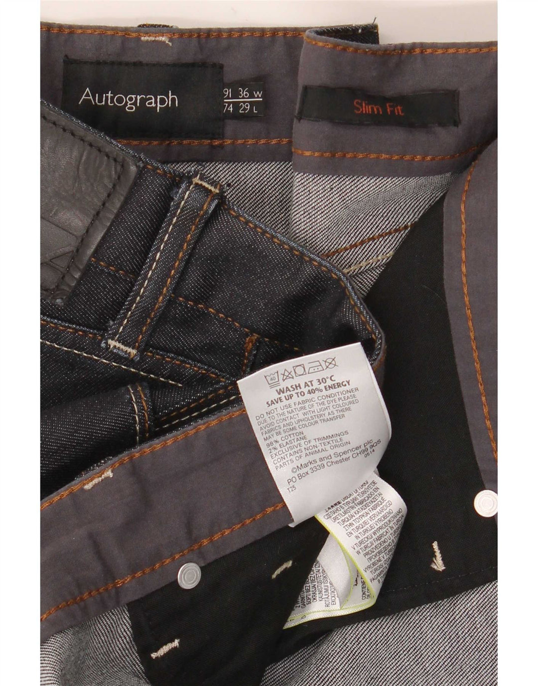 Marks & Spencer Mens Autograph Slim Jeans W36 L29 Marineblå Bomuld