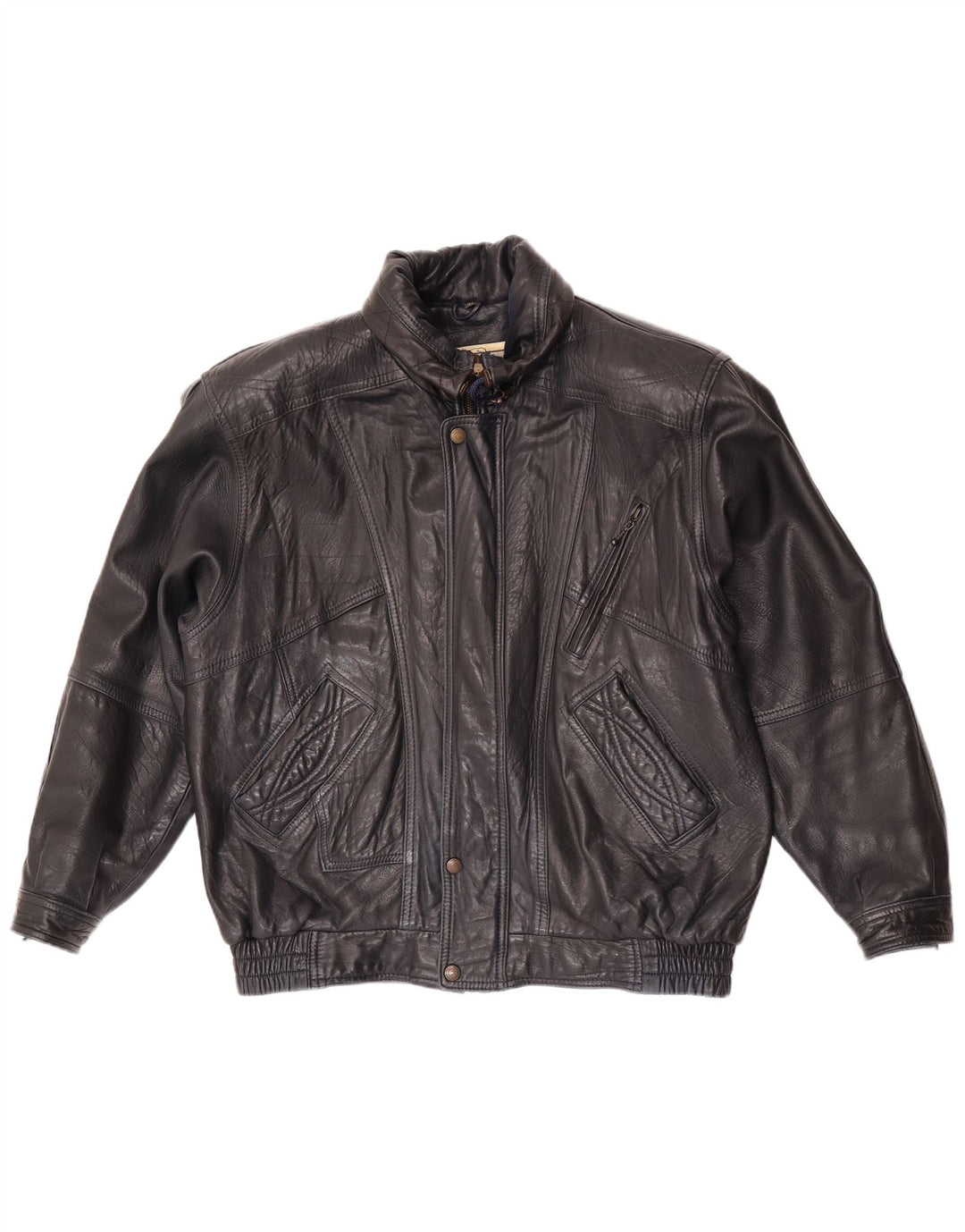 Vintage herre læderjakke EU 52 XL marineblåt læder