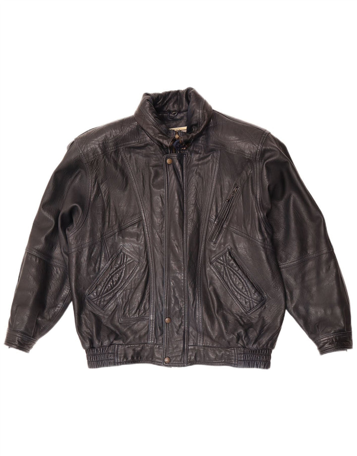 Vintage herre læderjakke EU 52 XL marineblåt læder