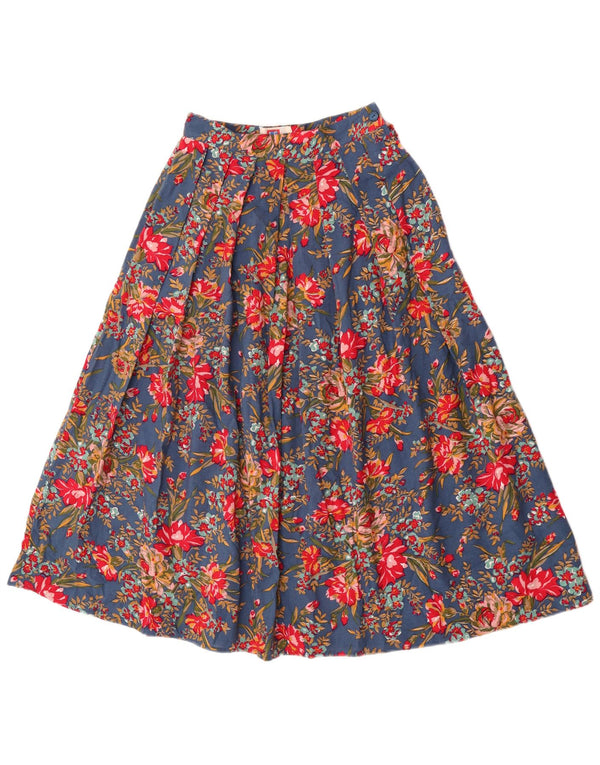 Vintage kvinders højtalje plisseret A-linje nederdel UK 10 Small W24 Blue Floral