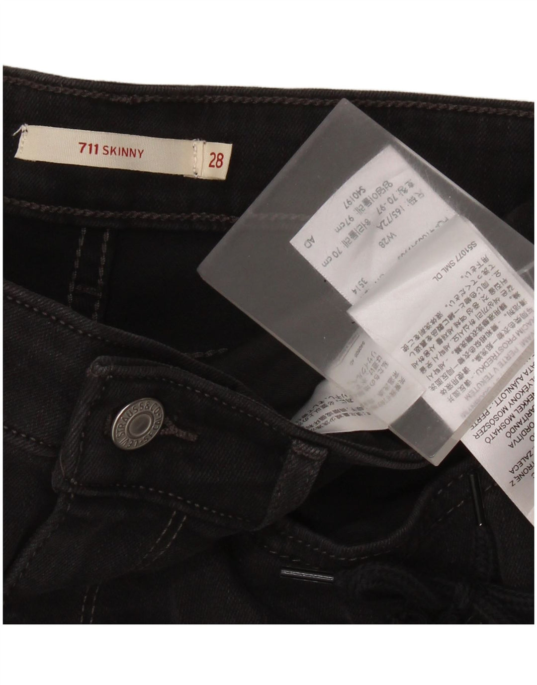 LEVI'S Dame 711 Skinny Jeans W28 L27 Sort Bomuld