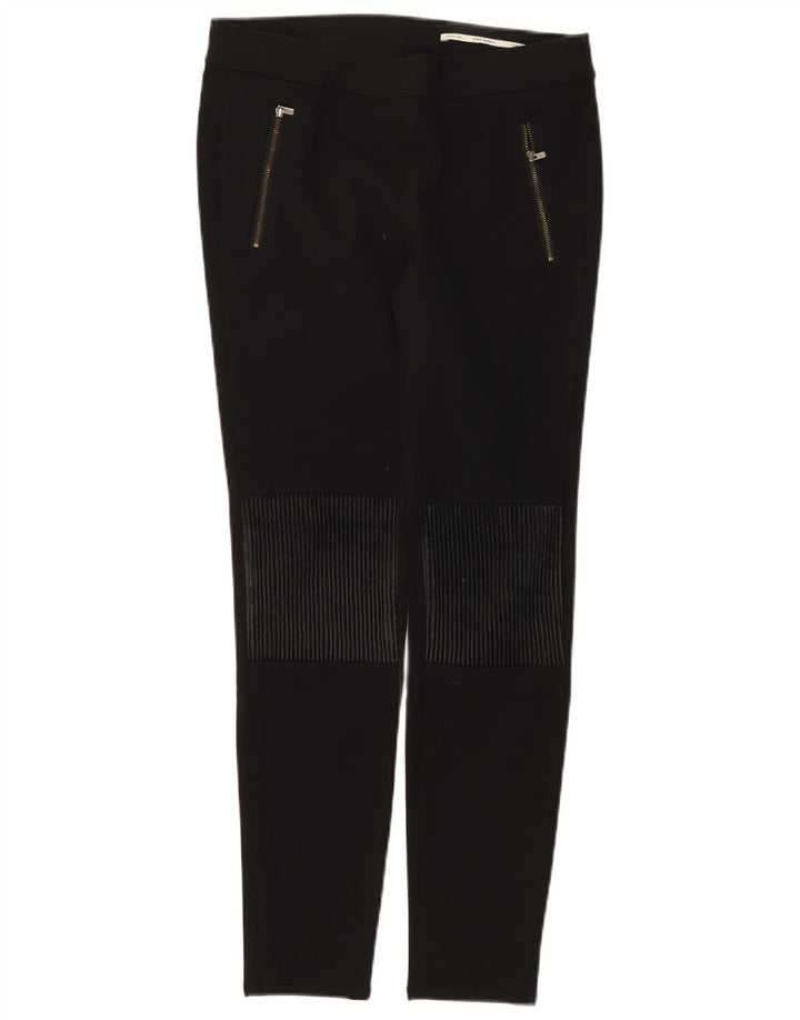 Zara Dame Mid Rise Slim Casual Bukser Medium W28 L28 Sort Polyester