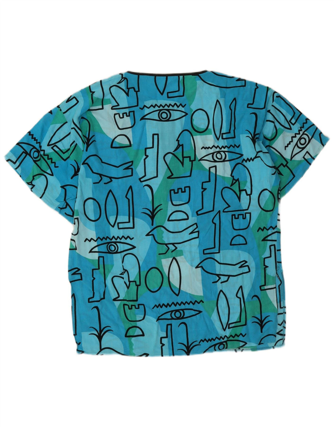 Vintage Dame bluse Top EU 44 XL Blå Geometrisk