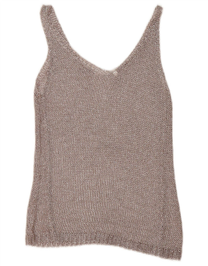 Vintage Hæklet Vest Top UK 12 Medium Sølv