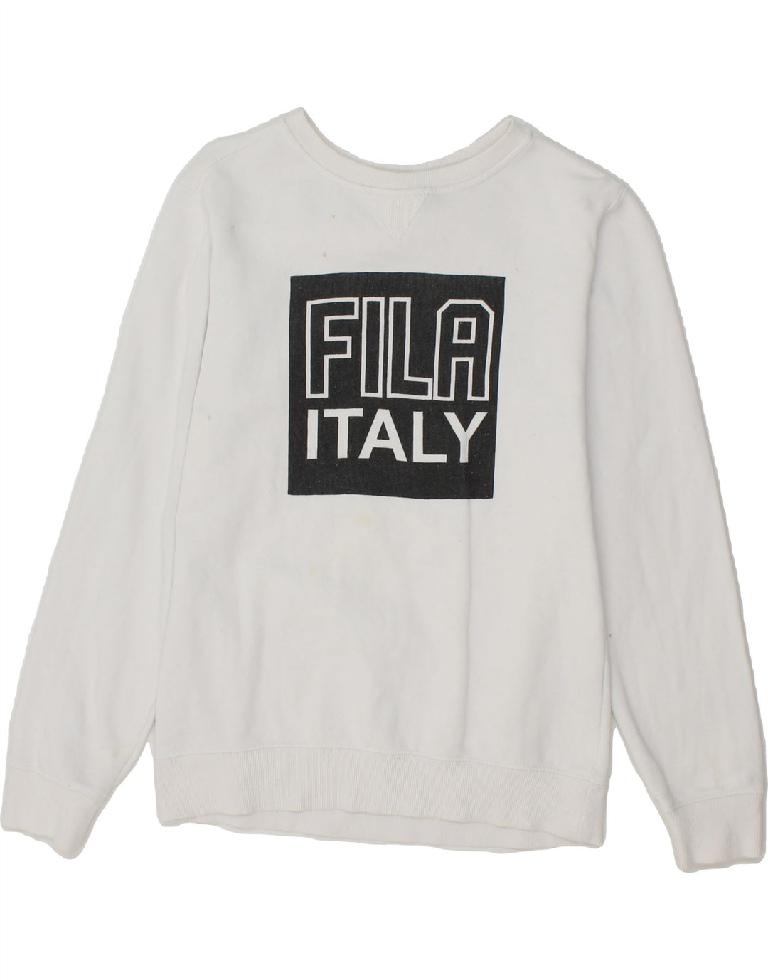 FILA Womens Graphic Sweatshirt Jumper UK 10 Small White Cotton Vintage Fila and Second-Hand Fila from Messina Hembry 