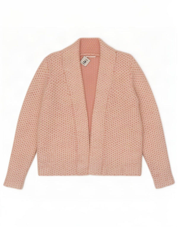 Reiss Womens Open Cardigan Sweater UK 10 Small Pink Spotted Cotton