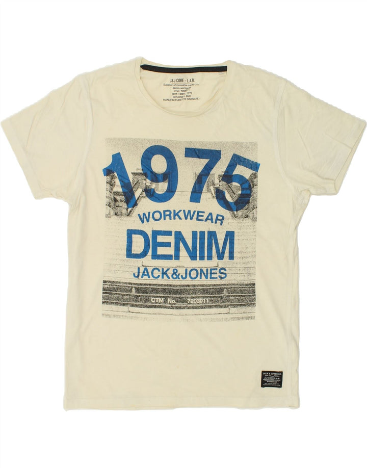 JACK & JONES Mens Core Graphic T-Shirt Top Large Beige Cotton | Vintage Jack & Jones | Thrift | Second-Hand Jack & Jones | Used Clothing | Messina Hembry 