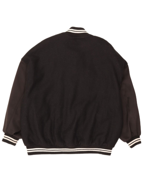ZARA Varsity-jakke i overstørrelse til kvinder UK 6 XS Sort Colourblock Uld
