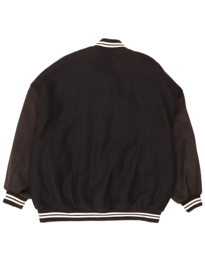 ZARA Varsity-jakke i overstørrelse til kvinder UK 6 XS Sort Colourblock Uld