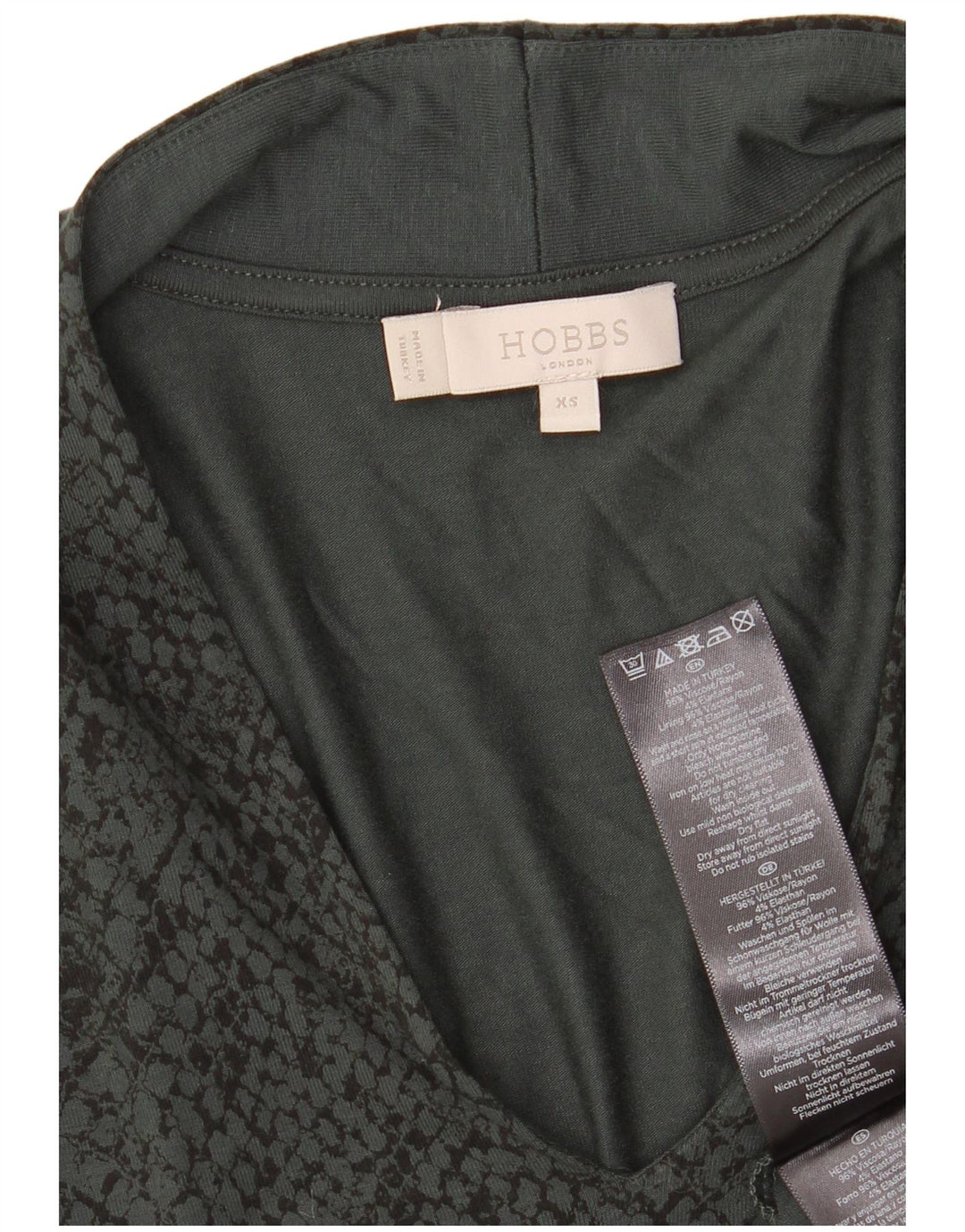 HOBBS Dame Top 3/4 ærme UK 6 XS Grøn Animal Print Viscose