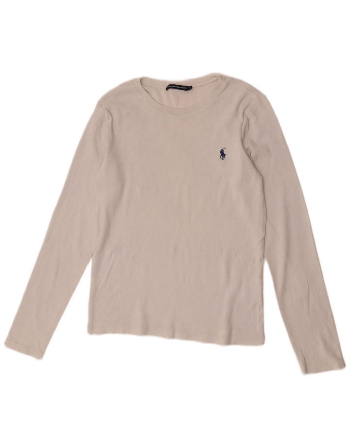 Ralph Lauren Dame Top Langærmet UK 14 Stor Hvid Bomuld