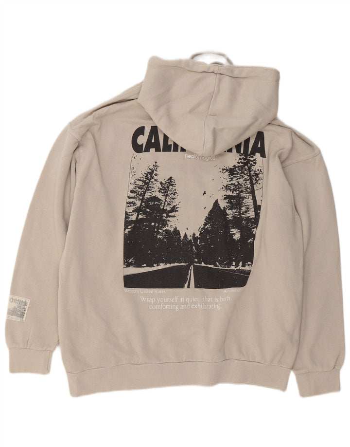 Pull & Bear Herre California Graphic Loose Fit Hoodie Jumper Small Beige
