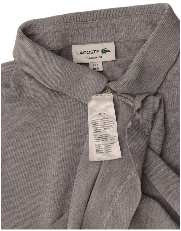 LACOSTE Mens Regular Fit Polo Shirt Size 4 Medium Grey Cotton