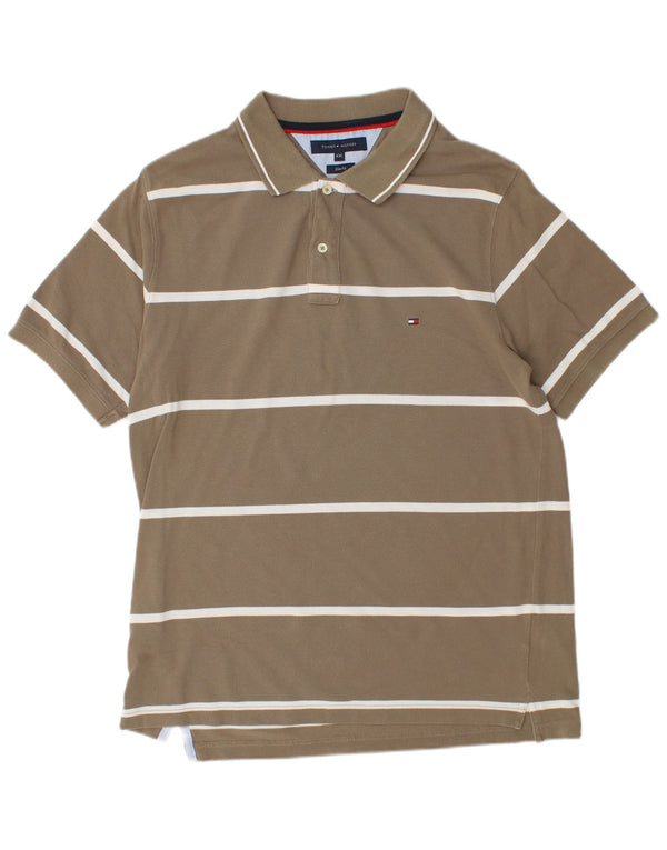 Tommy Hilfiger Herre Slim Fit Polo Shirt 2XL Brun Stribet Bomuld